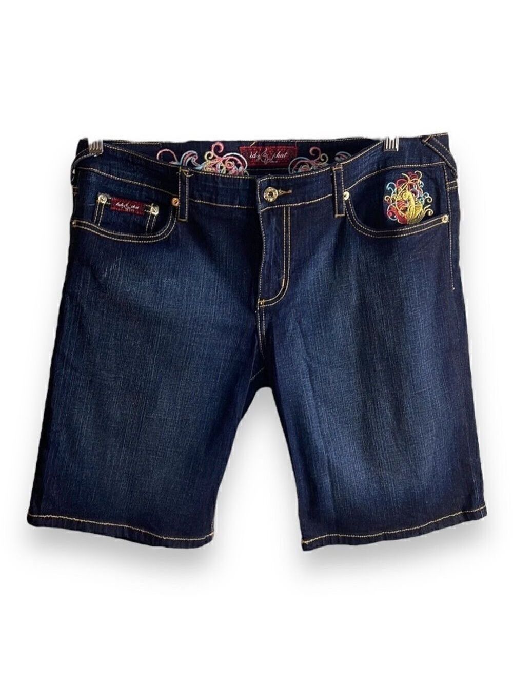 Baby Phat Jean Shorts, Embroidered, Jr.’s Size 13, Bermuda Length, Mid-High Rise